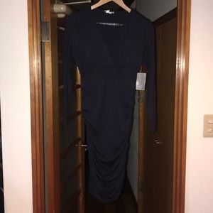 Navy v neck maternity date night dress